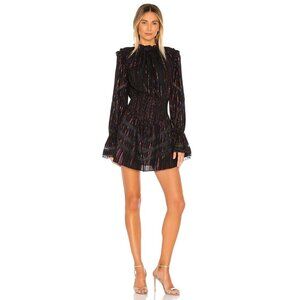 NWT Rococo Sand black & metallic fibre ruffle & lace accent mini dress, S